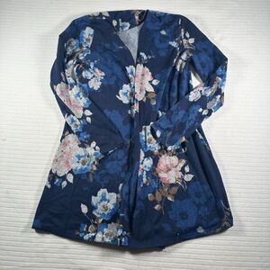 Chris & Carol Floral Cardigan Medium M Blue Pink Open Front Drape